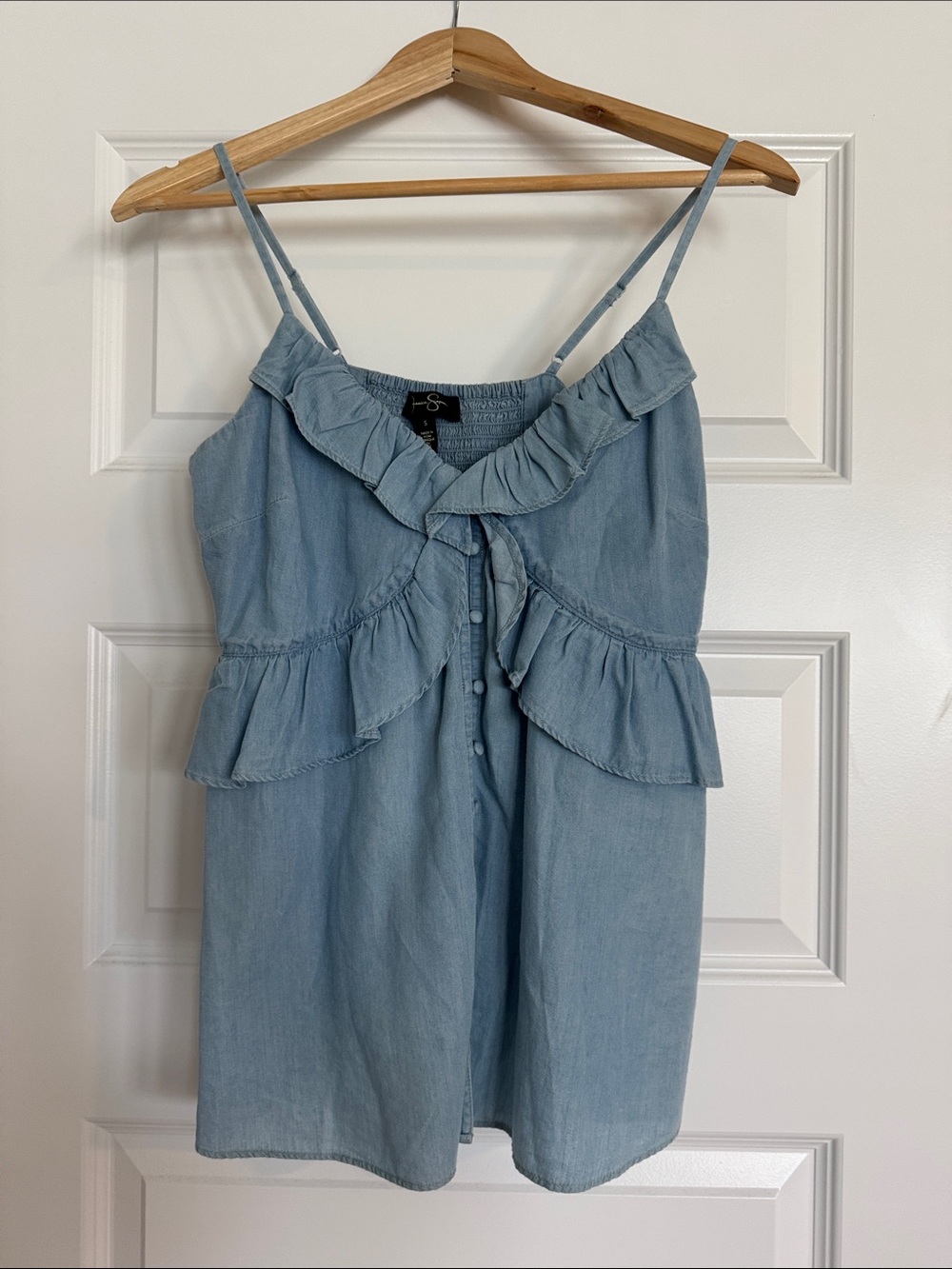 Jessica Simpson Chambray Ruffle Denim-Look Camisole